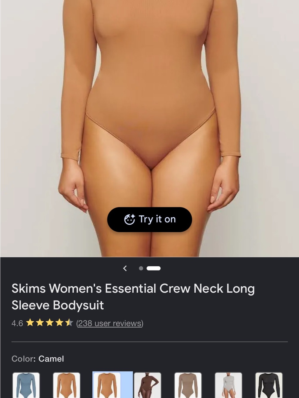 SKIMS Long Sleeve Crew Neck Bodysuit in Camel